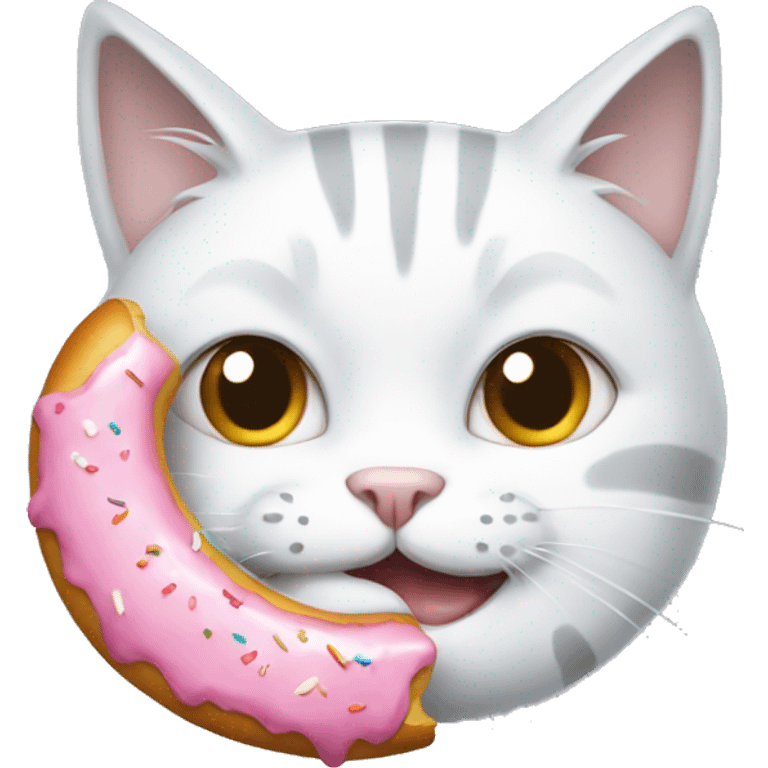 grey-white cat eats white donut emoji