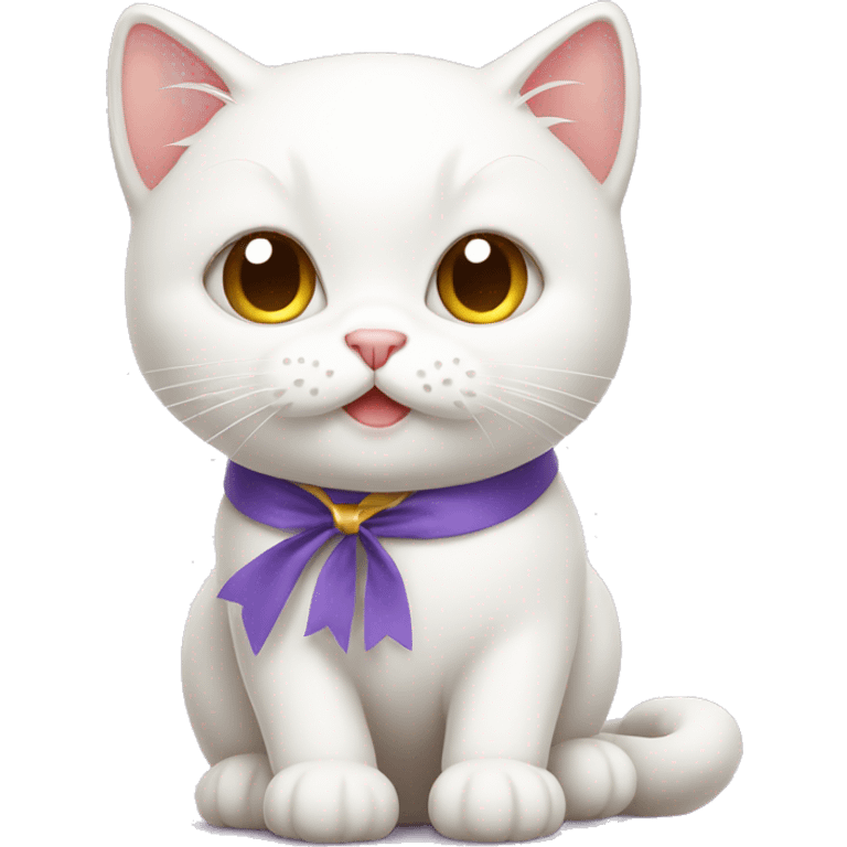 White cat cute with ribbon emoji