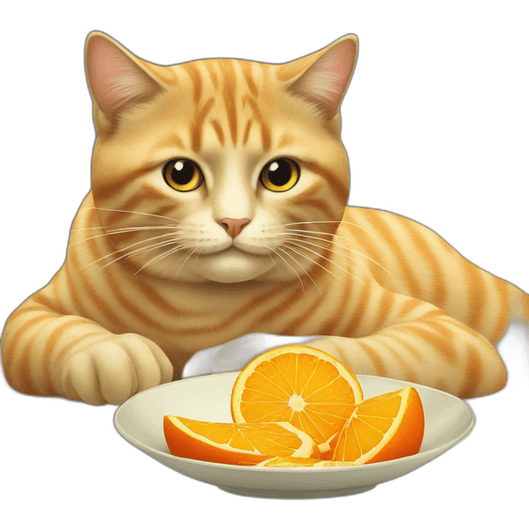 vintage cat eating an orange emoji