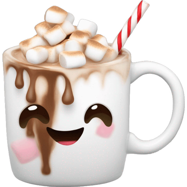 Christmas White mug of hot chocolate with marshmallows  emoji