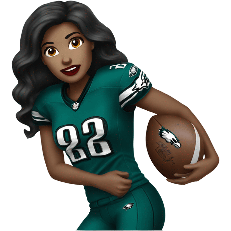   female dark hair red lips wearing Philadelphia Eagles jersey emoji