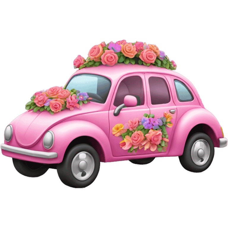 Carro rosado con flores emoji