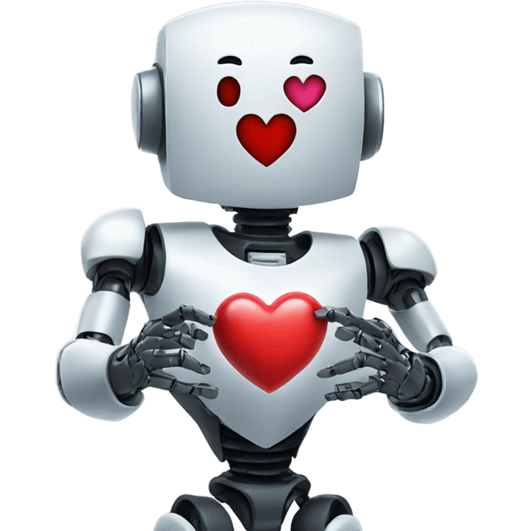 the robot holds a heart in its hand emoji