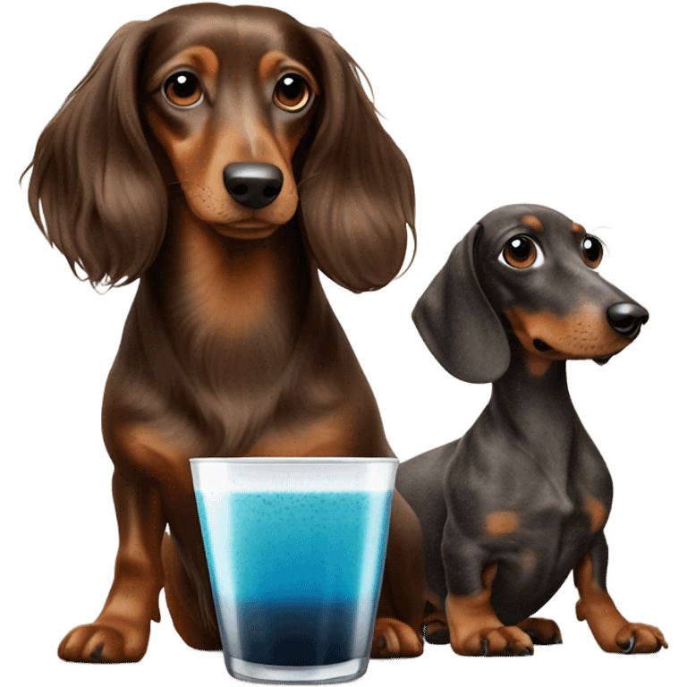 Espresso martini with a long haired blue dappled dachshund init emoji