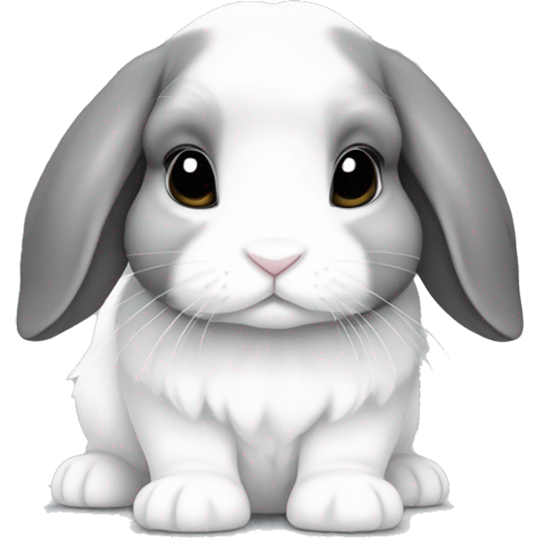 A holland lop bunny with a sable point coloring. White and gray. emoji