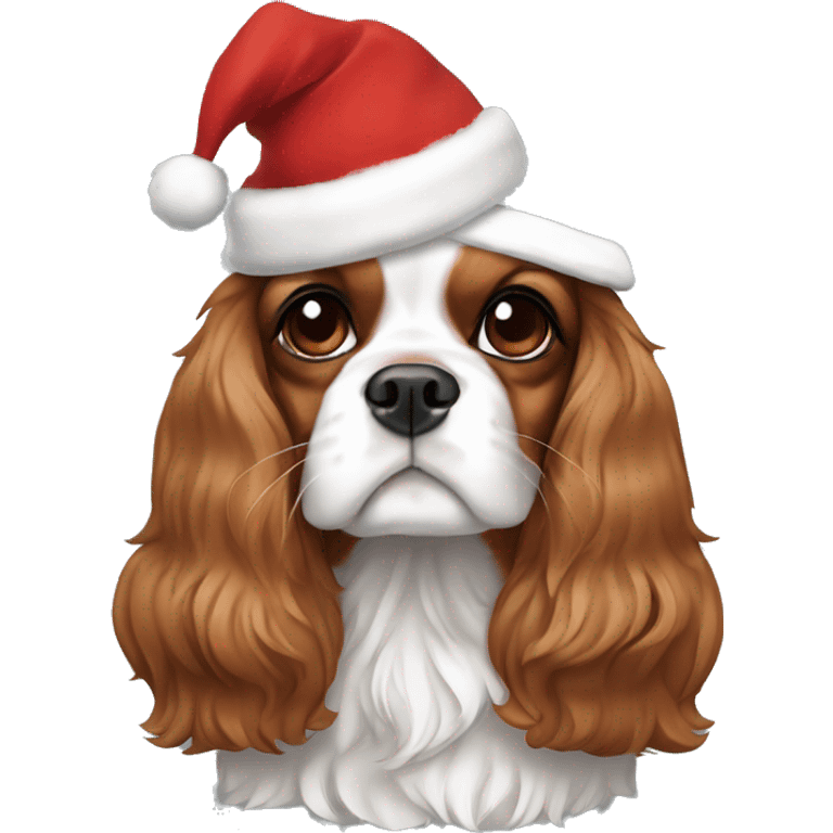 king charles cavalier with a christmas hat emoji