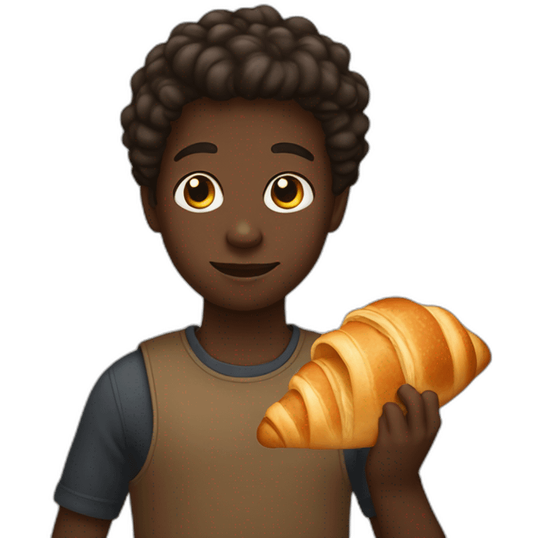 dark-skinned boy with a croissant in his hand emoji