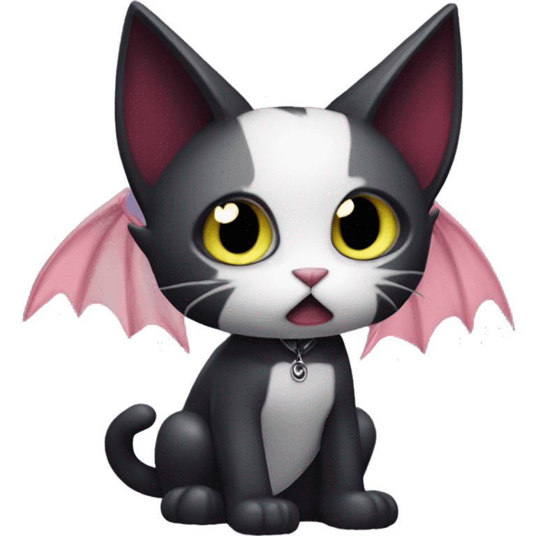 Cute edgy cool kawaii vampiric dark cat-Fakémon-Digimon with bat-wings as ears emoji