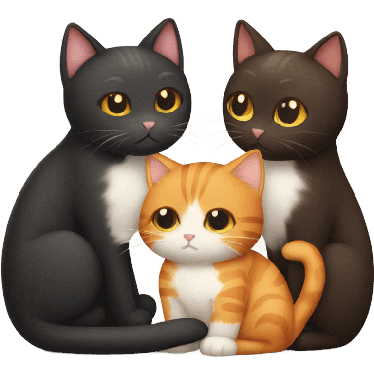 Brown cat orange cat black cat hugging emoji