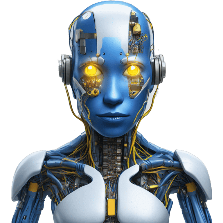 Blue cyborg with yellow eyes wires and circuits  emoji