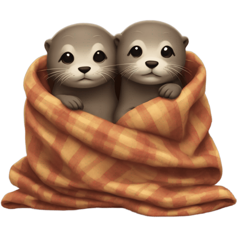 Two otters cuddling under a blanket emoji