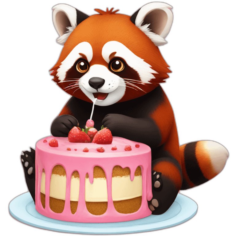 tired red panda sitting and eating cake emoji