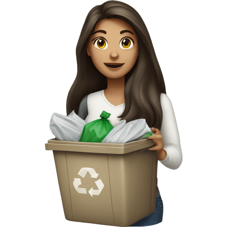 Beautiful brunette long haired woman taking out the trash emoji