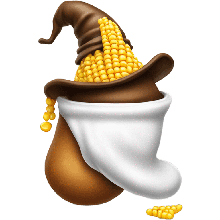 a poop with corn in it and a magician hat emoji