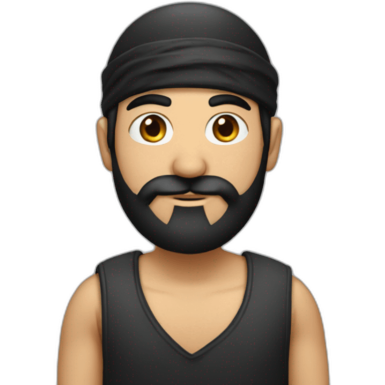 turkish man in bandana with black hair and black round beard emoji