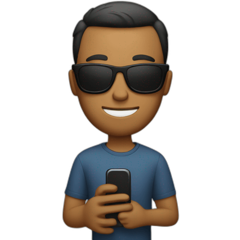 A guy with short hair and sunglasses holds a cell phone in his hand emoji