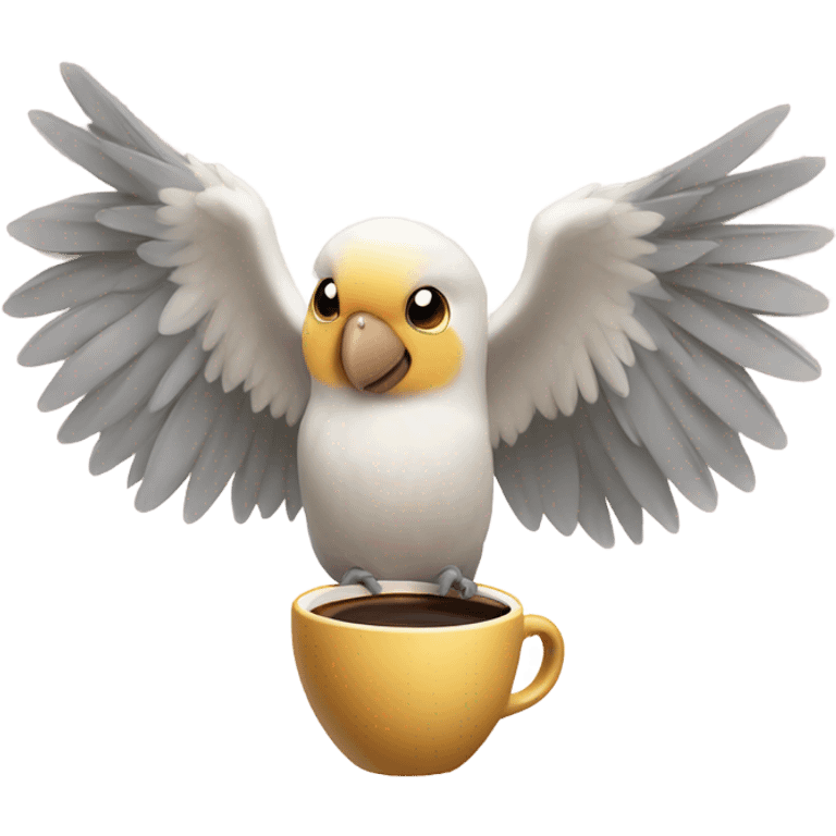 cockatiel bird with espresso cup in its wings emoji