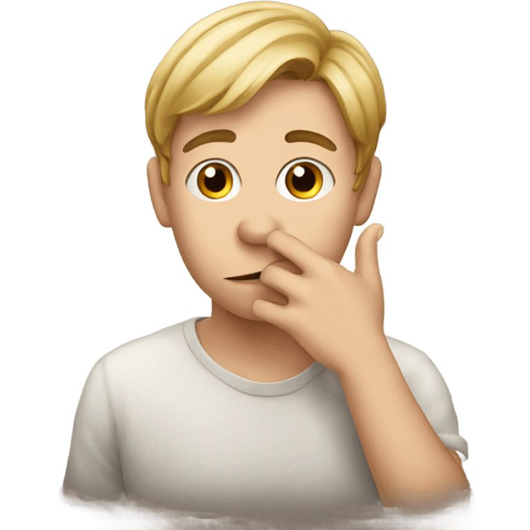 a young man of European appearance covers his mouth with his hand emoji