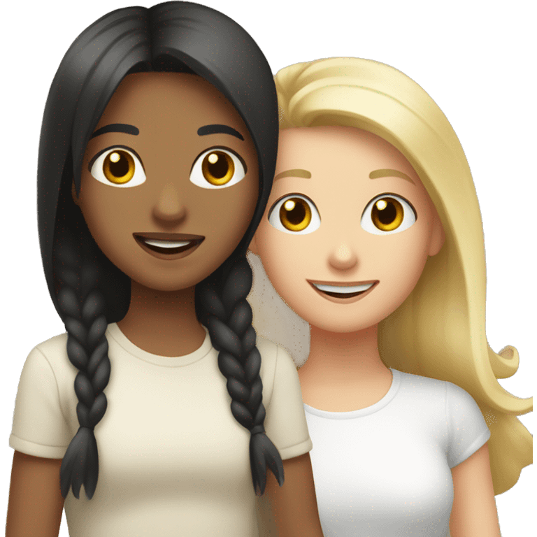 blonde girl and dark hair girl smiling together emoji