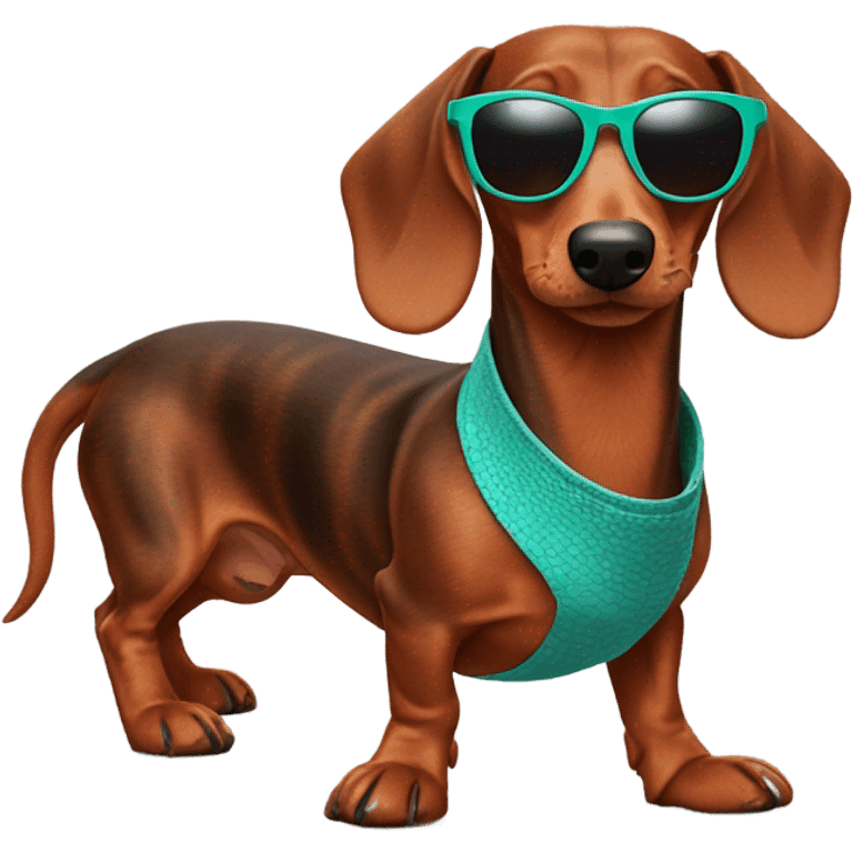 Red dachshund with pit viper sunglasses emoji