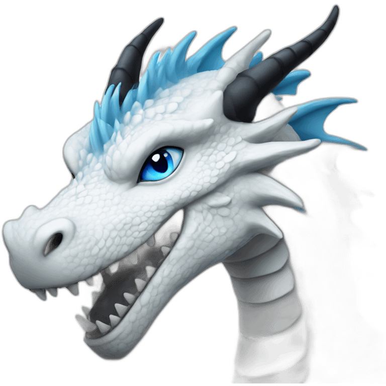 White dragon with black markings with blue eyes emoji