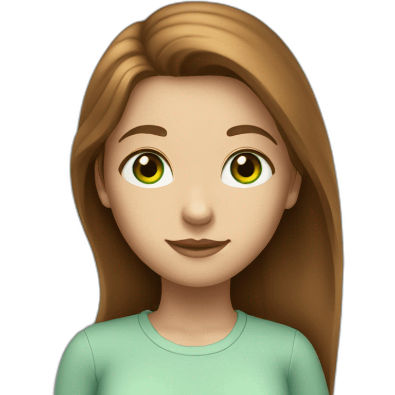 tall girl with brown long hair, green eyes, light blue shirt emoji