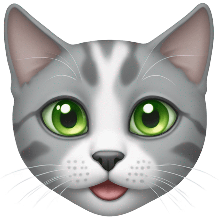 grey and white shorthair cat, one blue eye and one green eye emoji