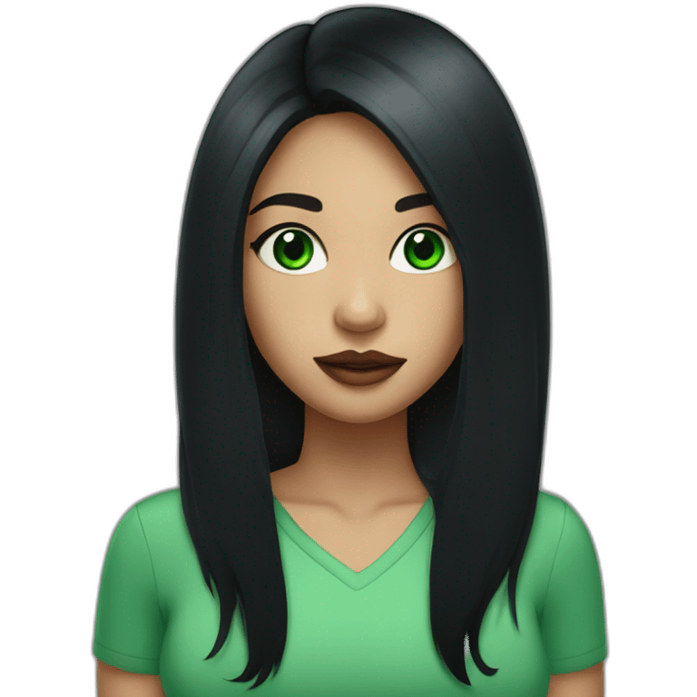 girl with green eyes and long black hair with big lips  emoji