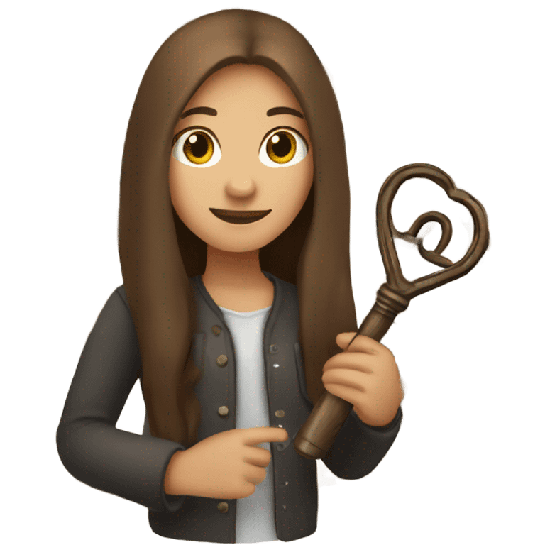 Girl with brown long hair with key in hand emoji