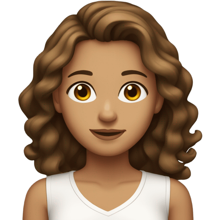 Brunette girl tanned with brown eyes and wavy hair, a white top emoji