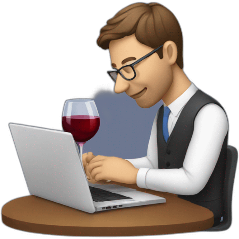 consultant drinking wine while using laptop emoji