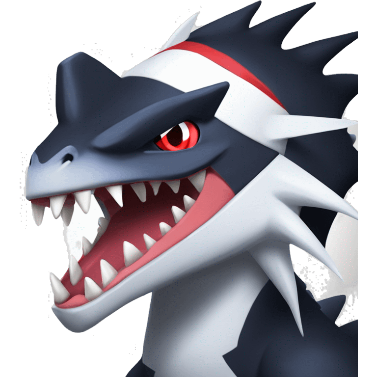 Black Cool Edgy Nargacuga-Garchomp-Absol Fakémon  with White and Red Edgy markings emoji