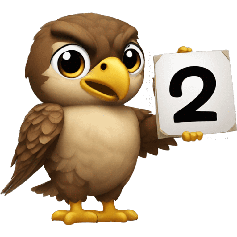 A hawk holding a sign that says 2 with a big A next to it emoji