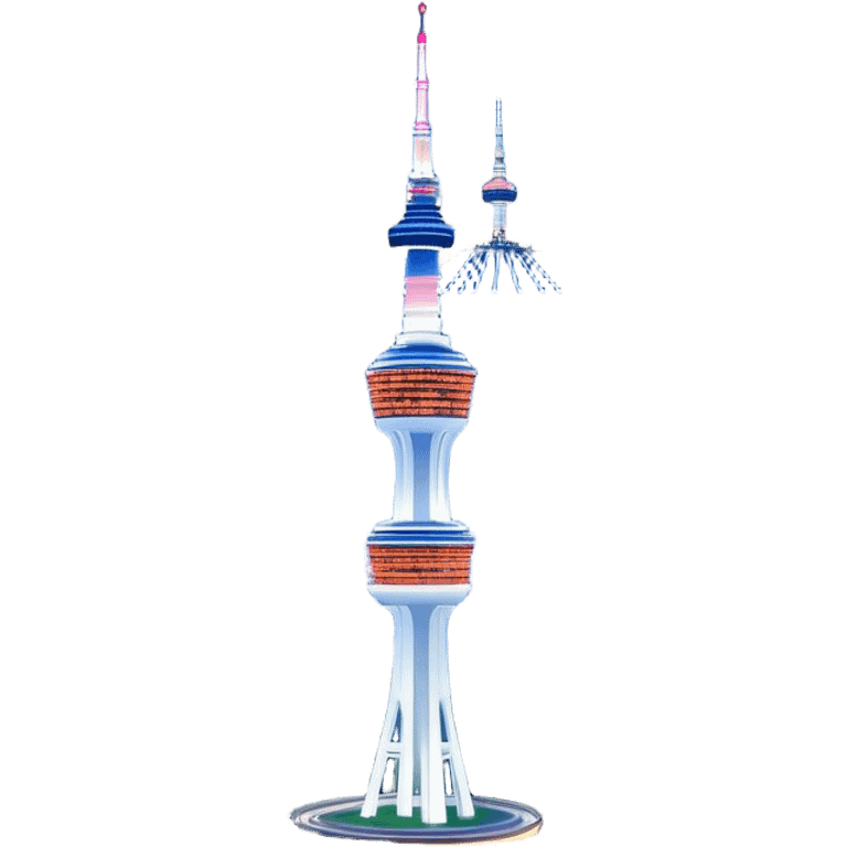 Cinematic Realistic N Seoul Tower Landmark Emoji, featuring the iconic tower perched atop Namsan Mountain, glowing against the night sky with panoramic city lights stretching beyond. emoji