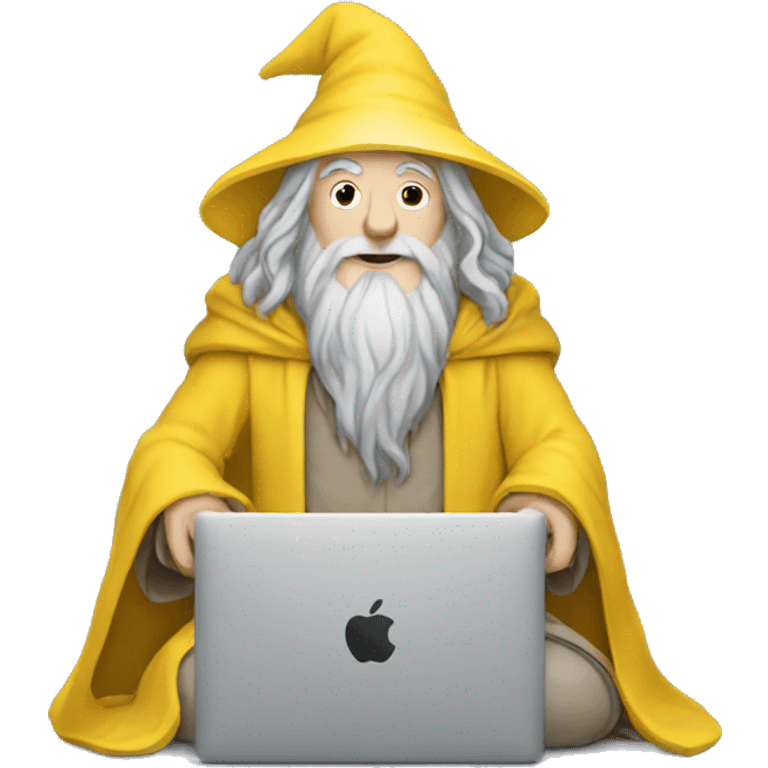 gandalf with a macbook dressed in yellow emoji