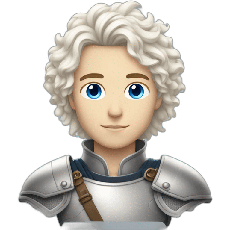 white androgynous guy white long curly hair armor blue eyes emoji