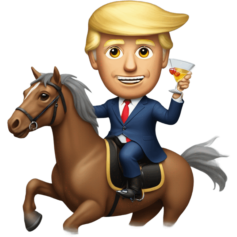 Donald Trump riding a horse drinking a martini  emoji