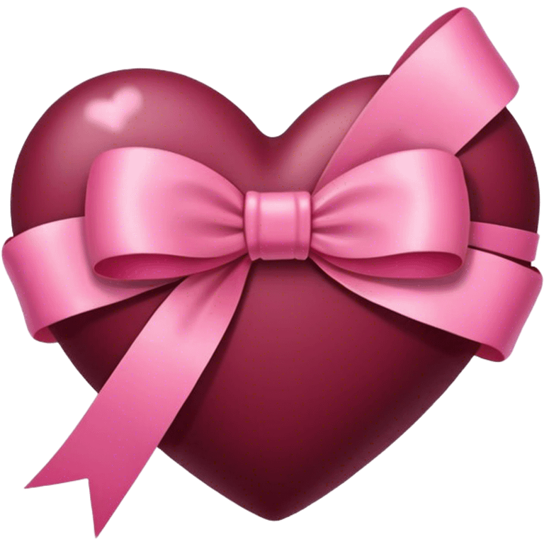 Burgundy heart with a pink bow in the middle emoji