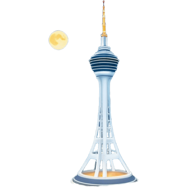 Cinematic Realistic N Seoul Tower Landmark Emoji, featuring the iconic tower perched atop Namsan Mountain, glowing against the night sky with panoramic city lights stretching beyond. emoji