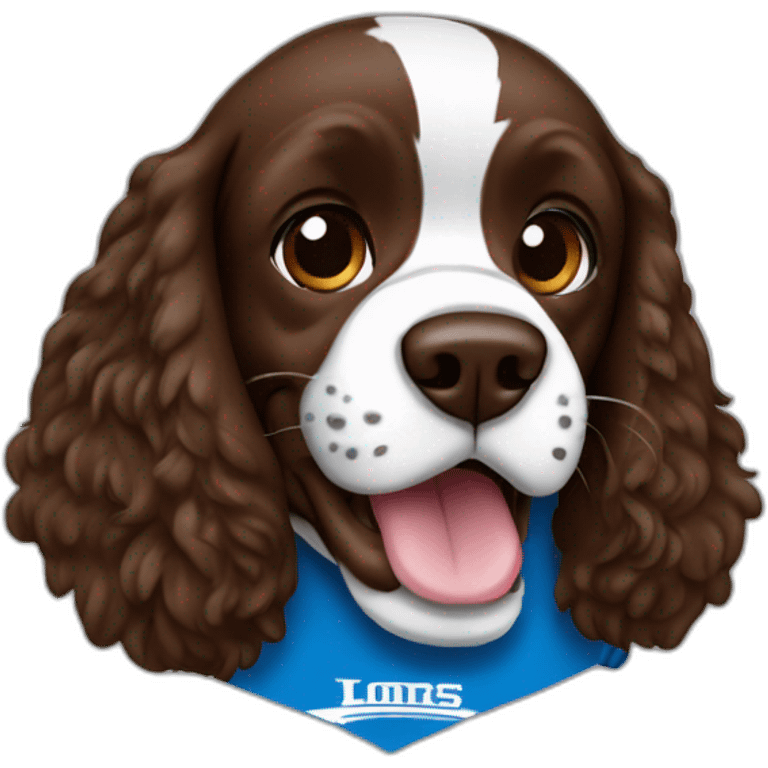 brown springer spaniel wearing detroit lions football helmet and holding football emoji