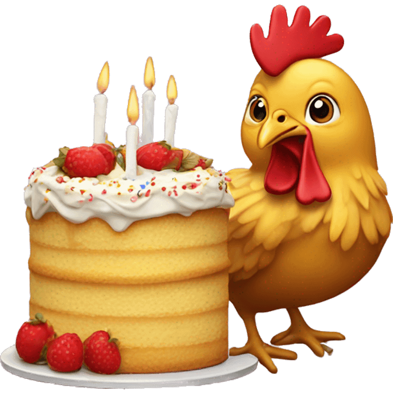 a chicken with a cake for a head gold medal emoji  emoji