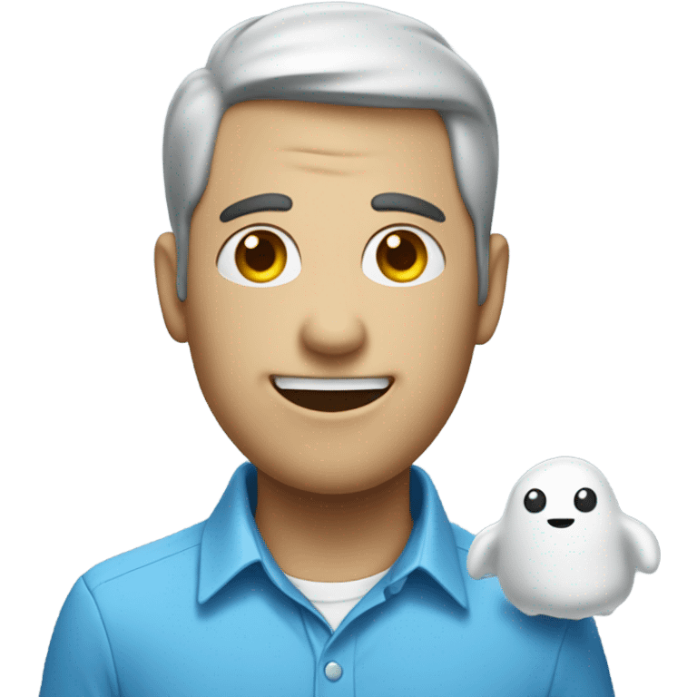 Ghost with a blue collared shirt on and a camera around his neck emoji