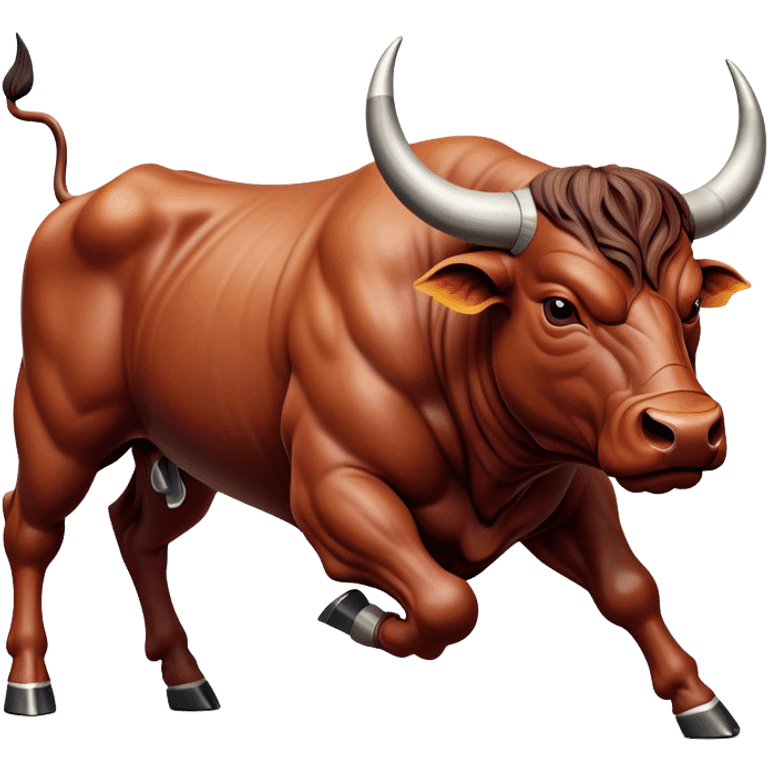 Cinematic Realistic depiction of a powerful Spanish charging bull, rendered with dynamic muscle definition and detailed, textured hide, set against a dramatic backdrop with intense, action-packed lighting emoji