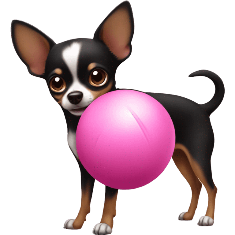 Black and brown chihuahua playing with pink ball emoji