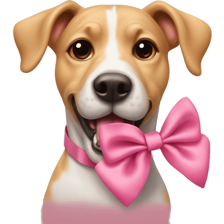 Dog with tongue out and a little pink  bow on his neck emoji