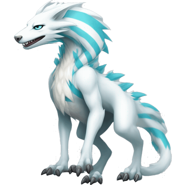 White elegant beautiful natural cute badass epic anthro modern albino sergal-vernid-Fakémon with cyan mane, with cyan edgy stripes, anthropomorphic, two-legged, digitigrade, full body emoji