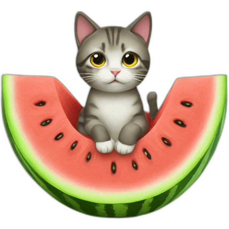 cat sitting on the watermelon emoji