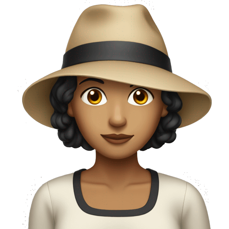 A slightly tanned white woman with short black hair wearing a hat. emoji