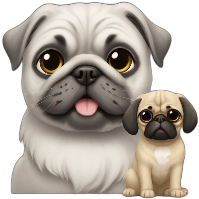 Cat persian grey with dog pug happy emoji