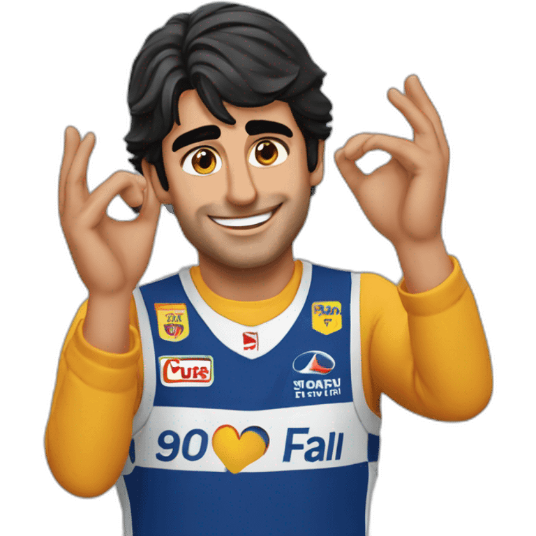 CARLOS SAINZ MAKING A HEART WHIT HIS HANDS emoji